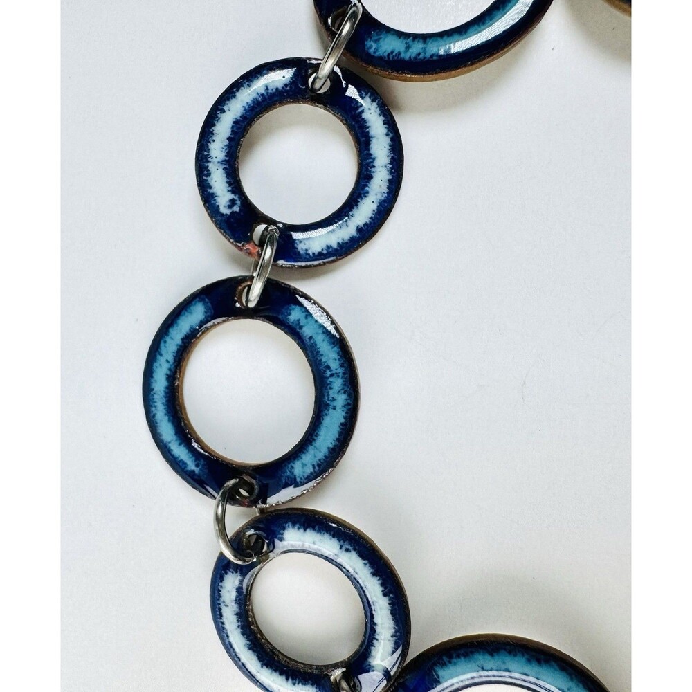 Vintage Blue Enamel on Metal Link Bracelet 7” Retro Mod Style - Picture 3 of 5